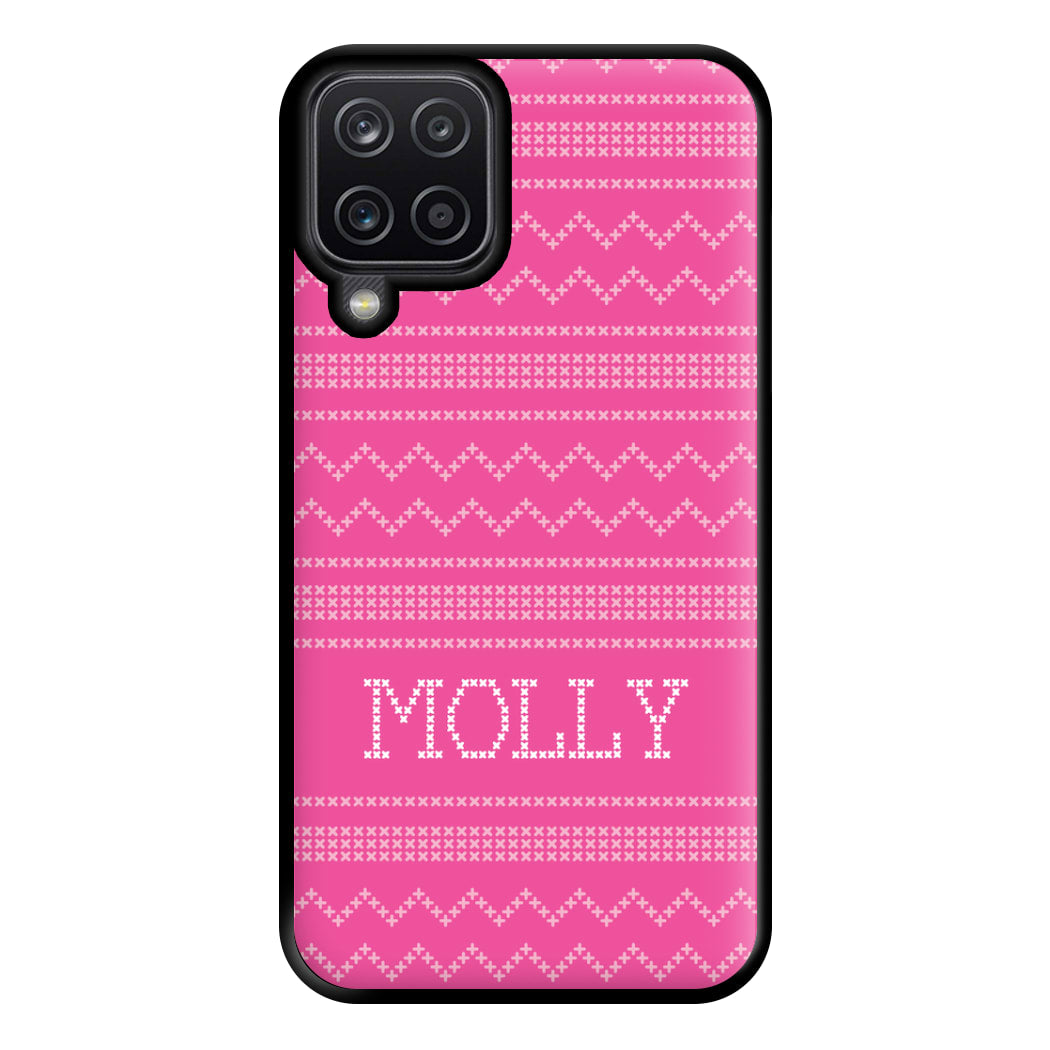 Personalised Christmas Jumper Pink Phone Case for Galaxy A12