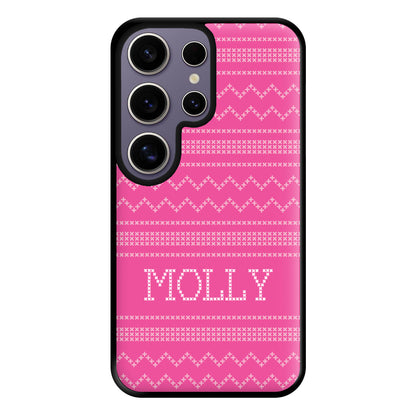 Personalised Christmas Jumper Pink Phone Case for Galaxy S25 Ultra