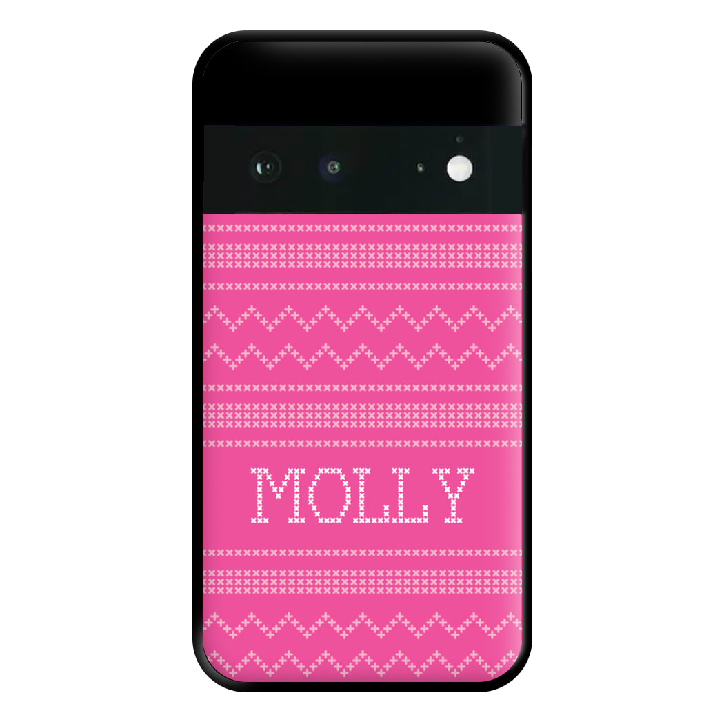 Personalised Christmas Jumper Pink Phone Case for Google Pixel 6a