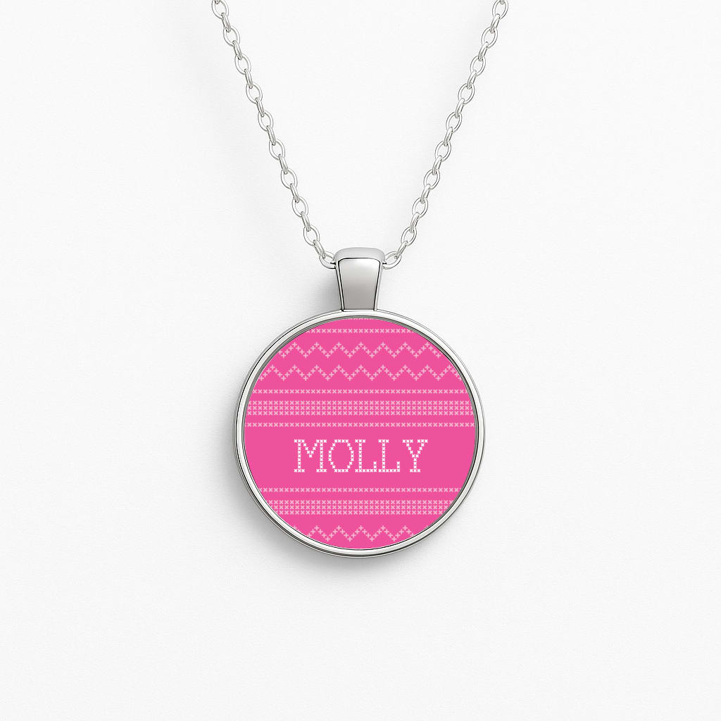 Personalised Christmas Jumper Pink Necklace