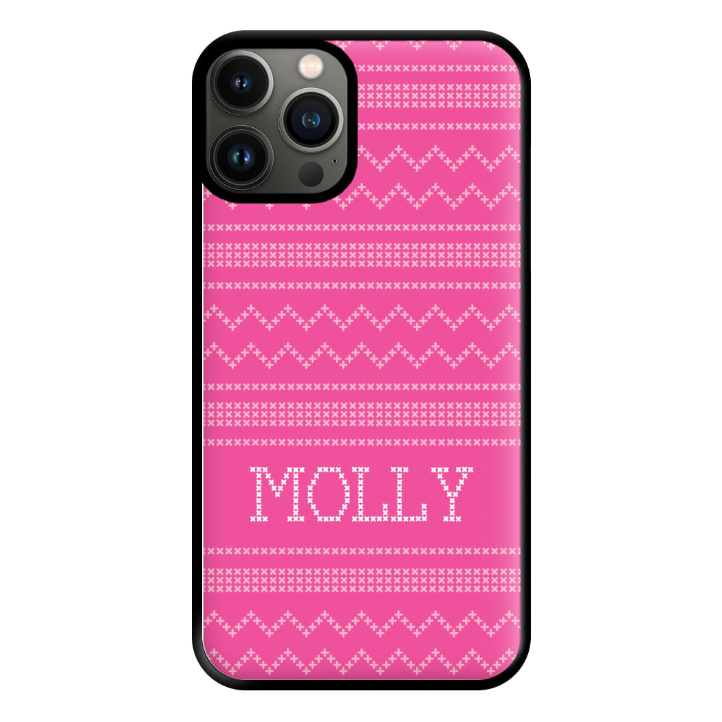 Personalised Christmas Jumper Pink Phone Case for iPhone 13 Pro Max