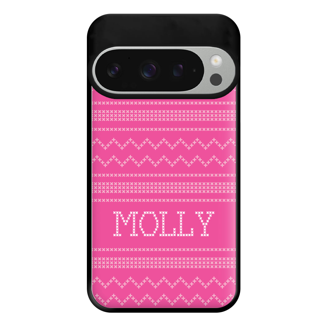 Personalised Christmas Jumper Pink Phone Case for Google Pixel 9 Pro XL