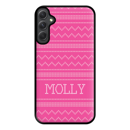 Personalised Christmas Jumper Pink Phone Case for Galaxy A14