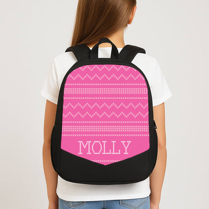 Personalised Christmas Jumper Pink School Bag