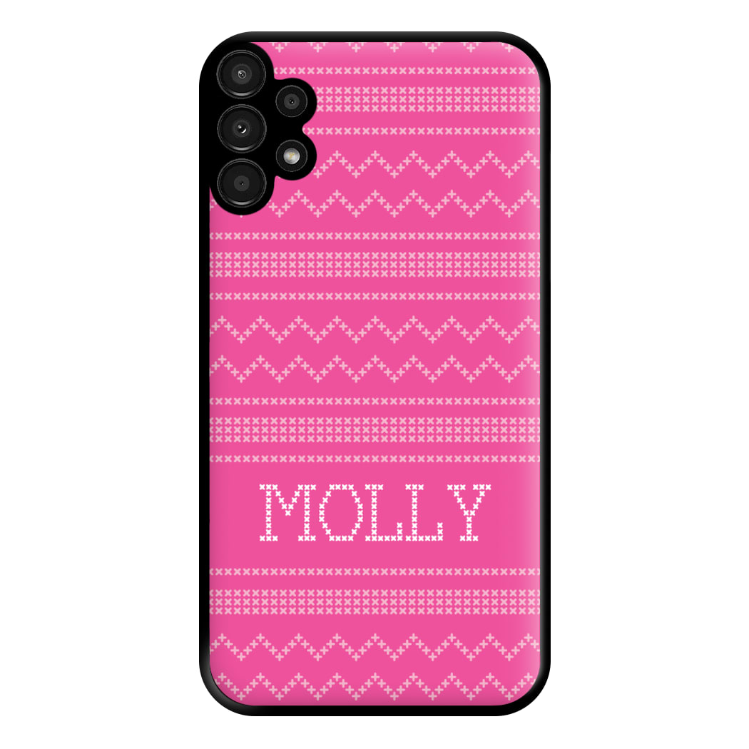 Personalised Christmas Jumper Pink Phone Case for Galaxy A13