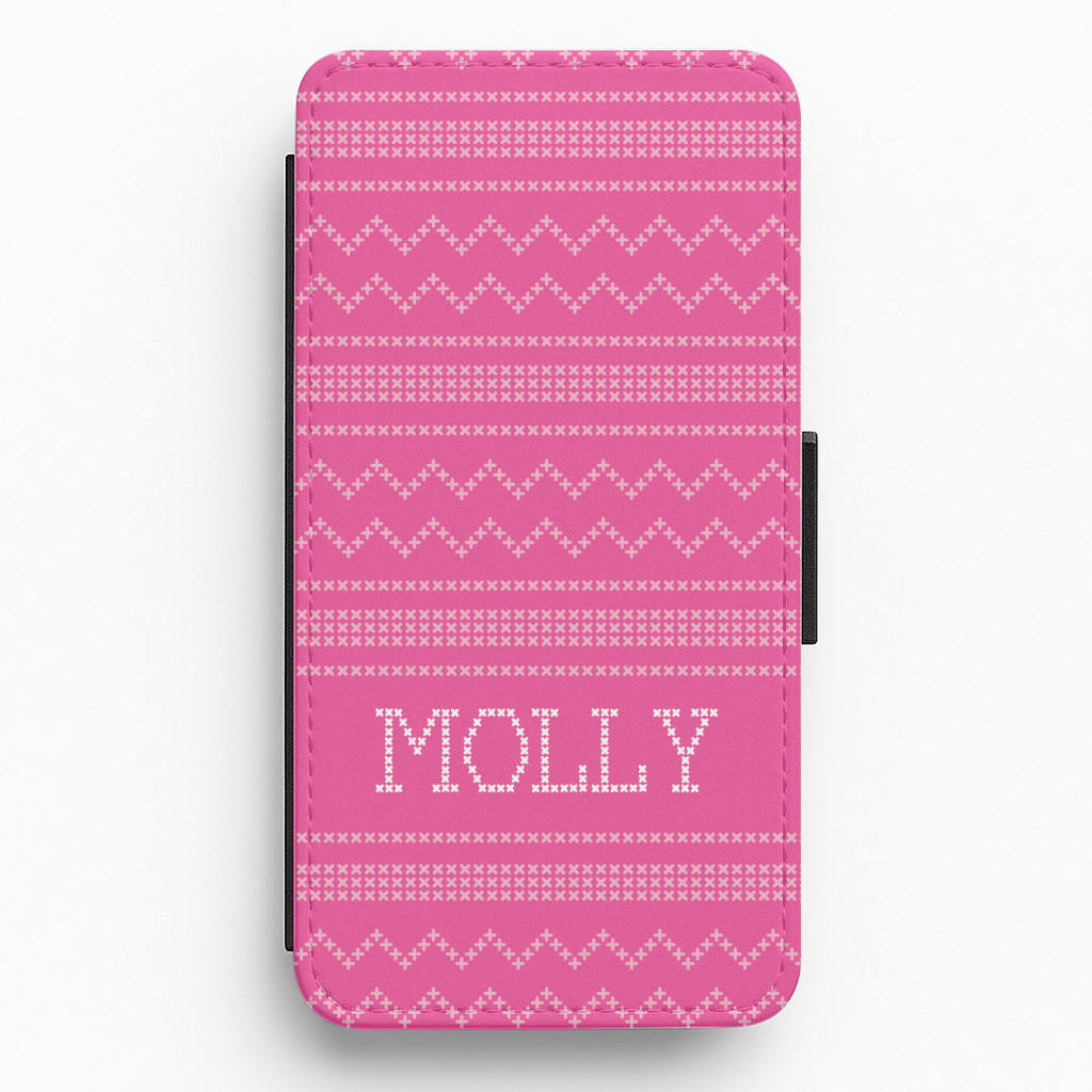 Personalised Christmas Jumper Pink Flip / Wallet Phone Case