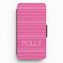 Personalised Christmas Jumper Pink Flip / Wallet Phone Case