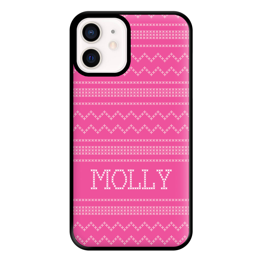 Personalised Christmas Jumper Pink Phone Case for iPhone 12 Mini