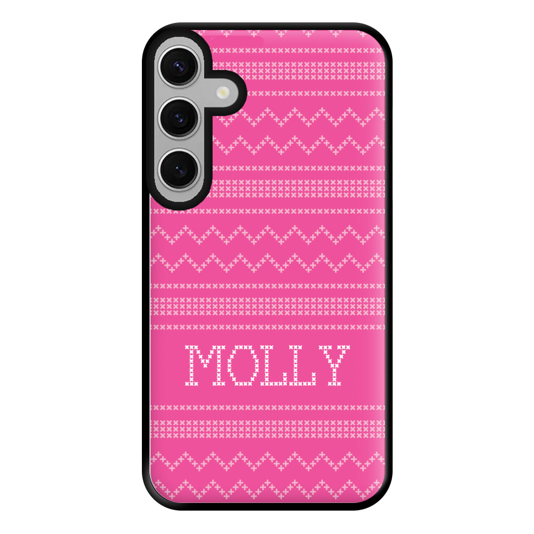 Personalised Christmas Jumper Pink Phone Case for Galaxy S24FE