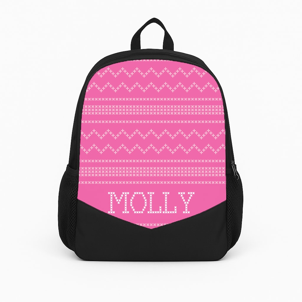 Personalised Christmas Jumper Pink Backpack