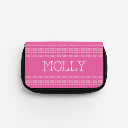 Personalised Christmas Jumper Pink Pencil Case