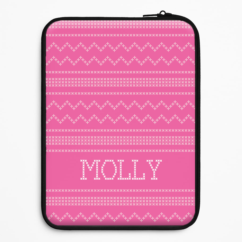 Personalised Christmas Jumper Pink Laptop Sleeve