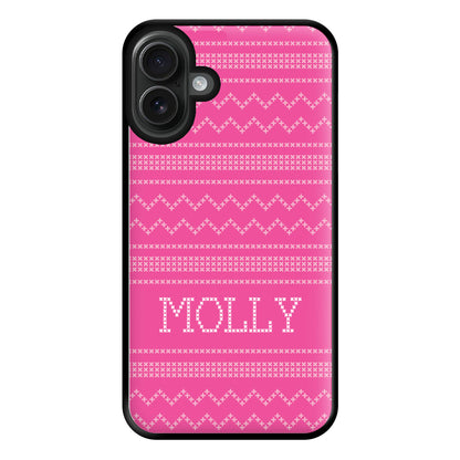 Personalised Christmas Jumper Pink Phone Case for iPhone 16 Plus