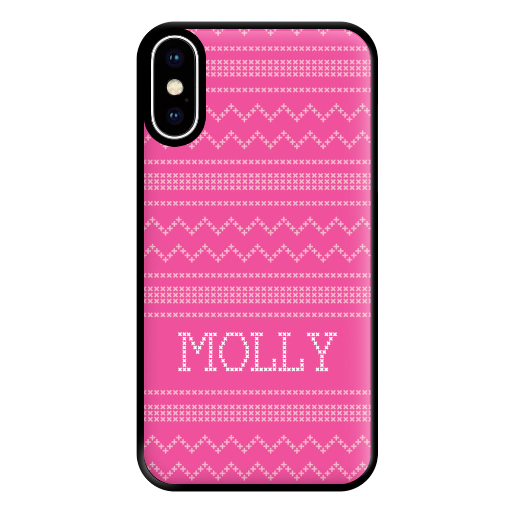 Personalised Christmas Jumper Pink Phone Case for iPhone XS Max