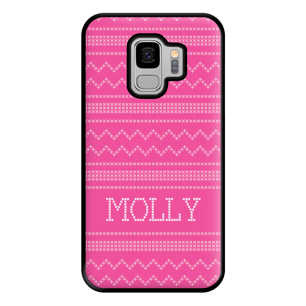 Personalised Christmas Jumper Pink Phone Case for Galaxy S9 Plus