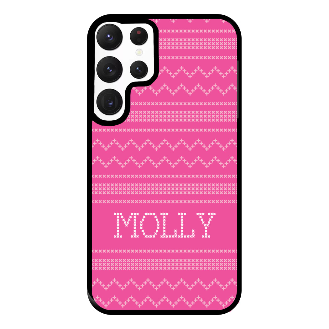 Personalised Christmas Jumper Pink Phone Case for Galaxy S22 Ultra