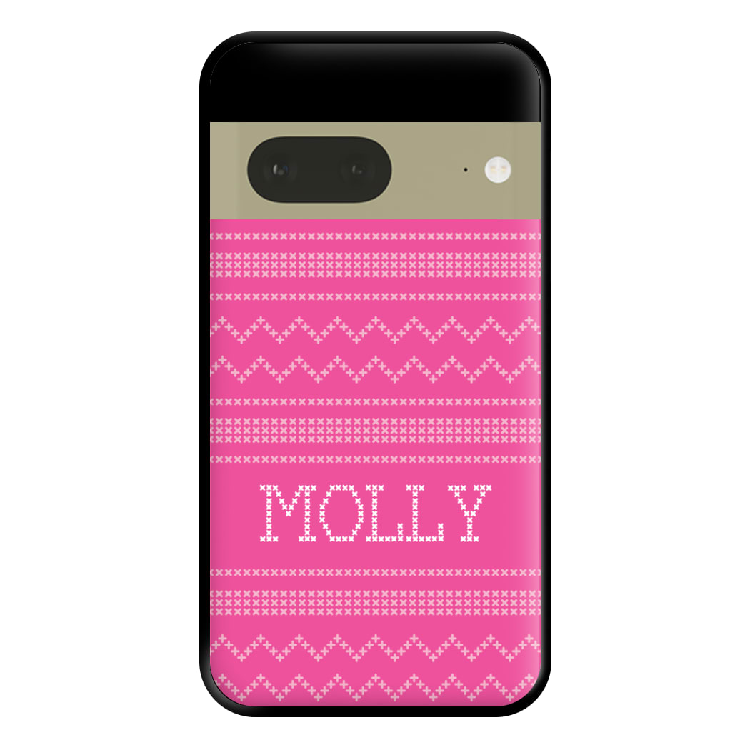 Personalised Christmas Jumper Pink Phone Case for Google Pixel 7a