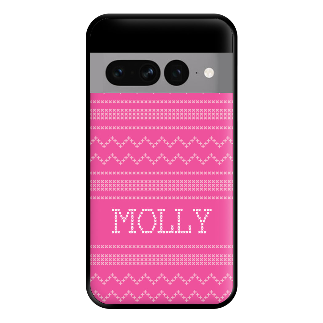 Personalised Christmas Jumper Pink Phone Case for Google Pixel 7 Pro