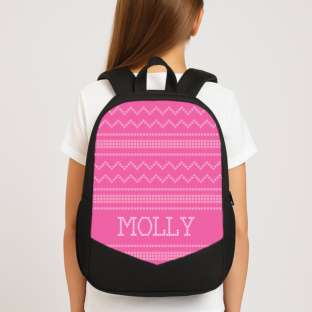 Personalised Christmas Jumper Pink Large School Bag