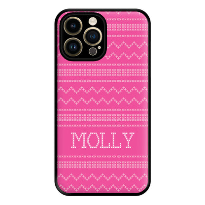 Personalised Christmas Jumper Pink Phone Case for iPhone 14 Pro Max