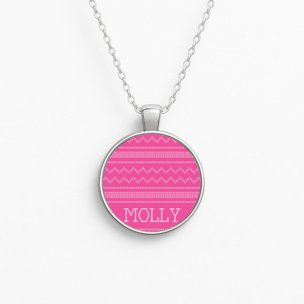 Personalised Christmas Jumper Pink Necklace