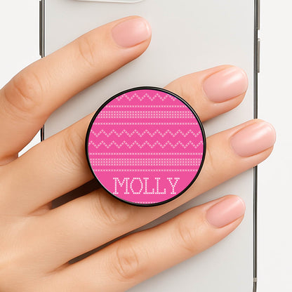 Personalised Christmas Jumper Pink Phone Grip