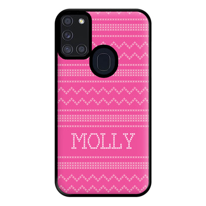 Personalised Christmas Jumper Pink Phone Case for Galaxy A21s