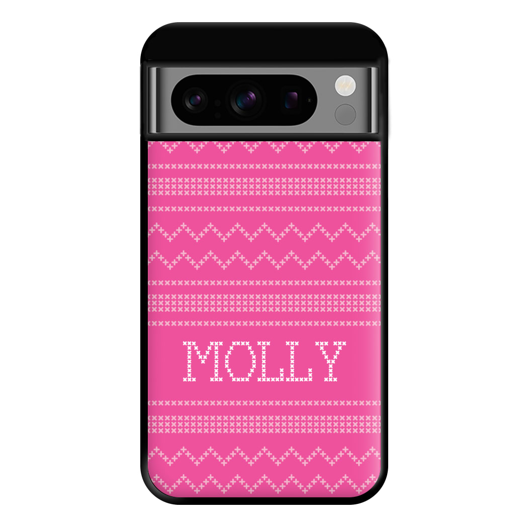 Personalised Christmas Jumper Pink Phone Case for Google Pixel 8 Pro