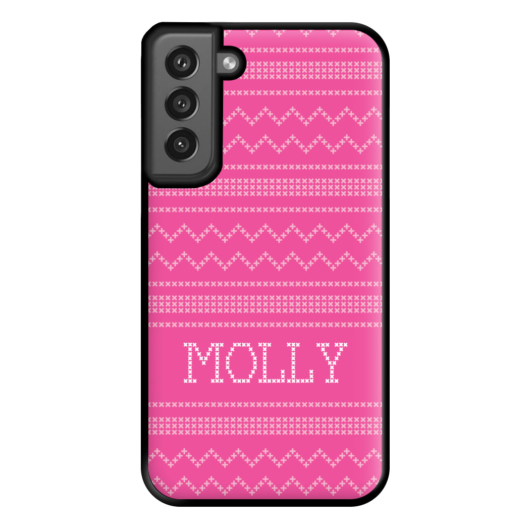 Personalised Christmas Jumper Pink Phone Case for Galaxy S21FE