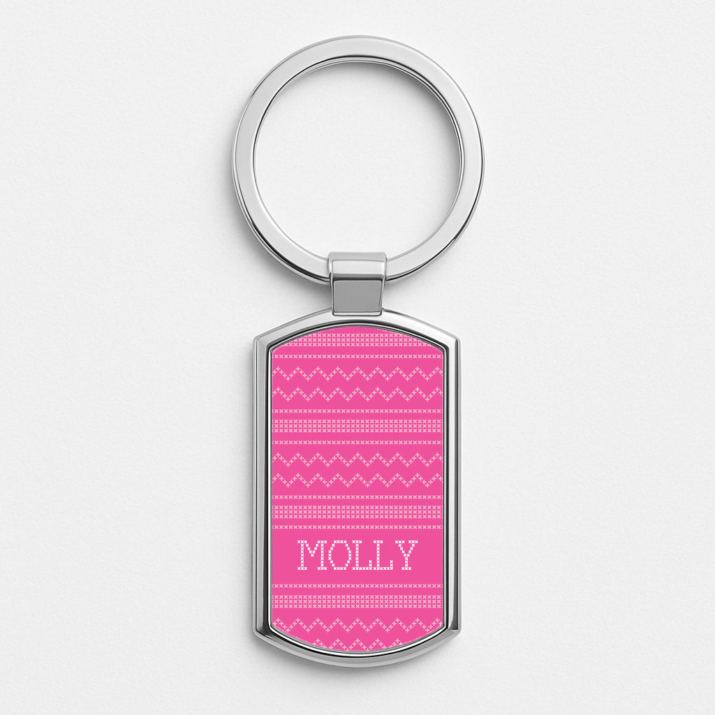 Personalised Christmas Jumper Pink Silver Keyring