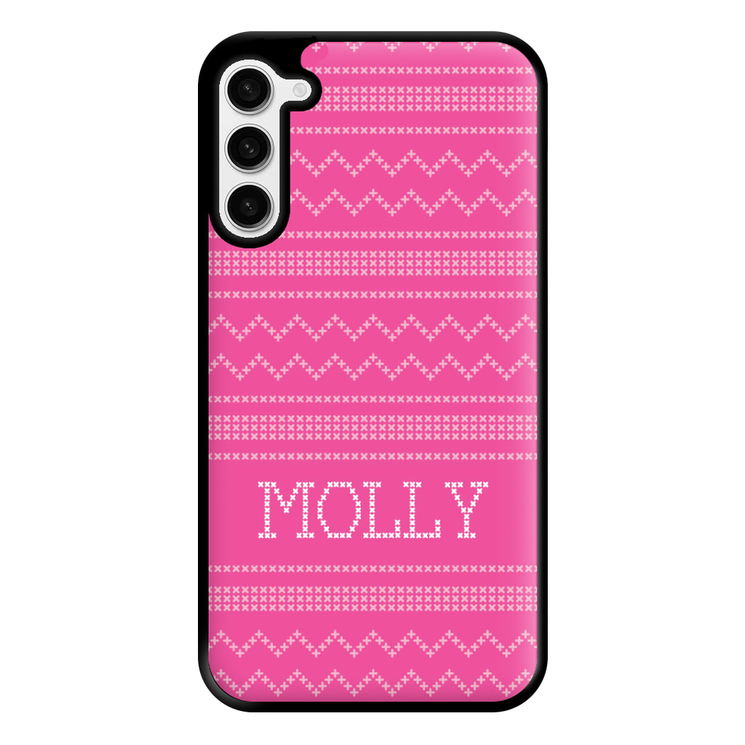 Personalised Christmas Jumper Pink Phone Case for Galaxy S23 Plus