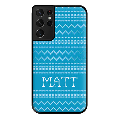 Personalised Christmas Jumper Blue Phone Case for Galaxy S21 Ultra