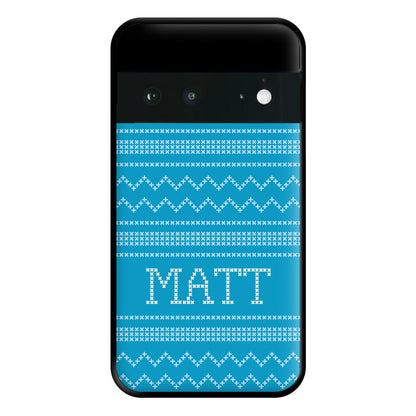 Personalised Christmas Jumper Blue Phone Case for Google Pixel 6a