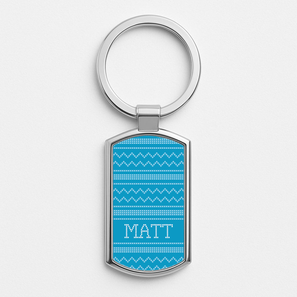 Personalised Christmas Jumper Blue Silver Keyring