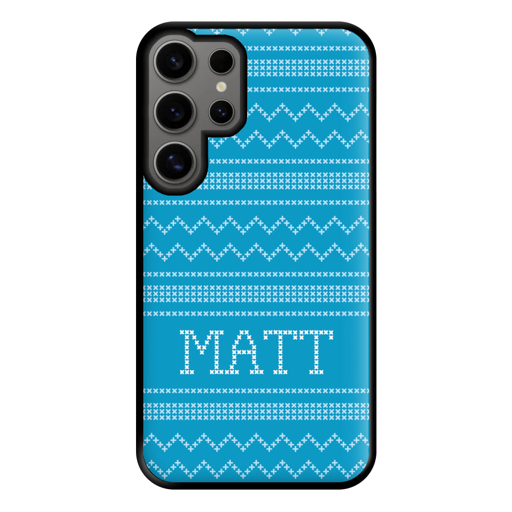 Personalised Christmas Jumper Blue Phone Case for Galaxy S24 Ultra