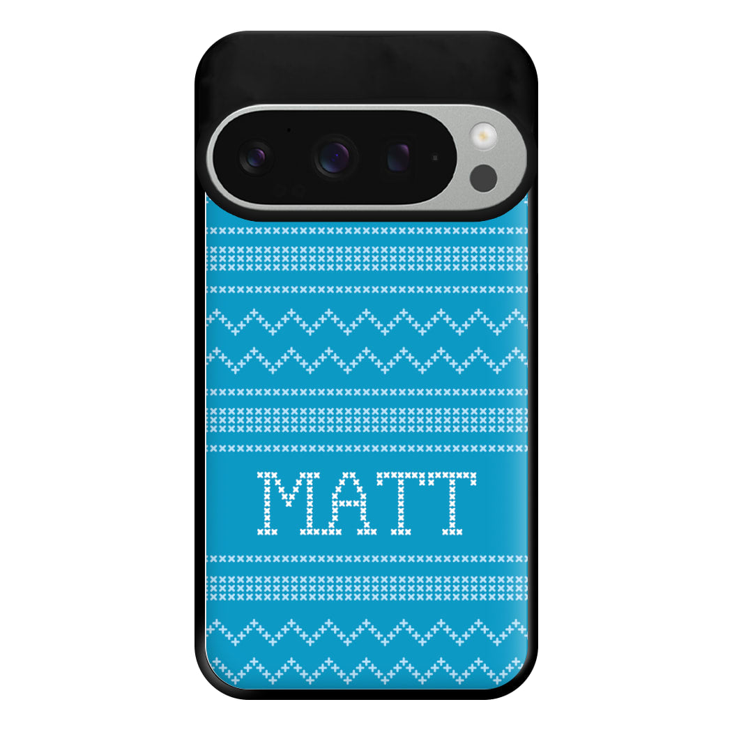 Personalised Christmas Jumper Blue Phone Case for Google Pixel 9 Pro XL