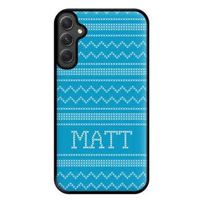 Personalised Christmas Jumper Blue Phone Case for Galaxy A14