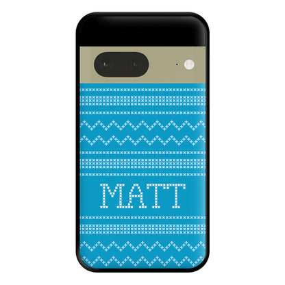 Personalised Christmas Jumper Blue Phone Case for Google Pixel 7a