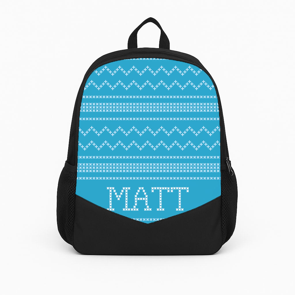 Personalised Christmas Jumper Blue Backpack