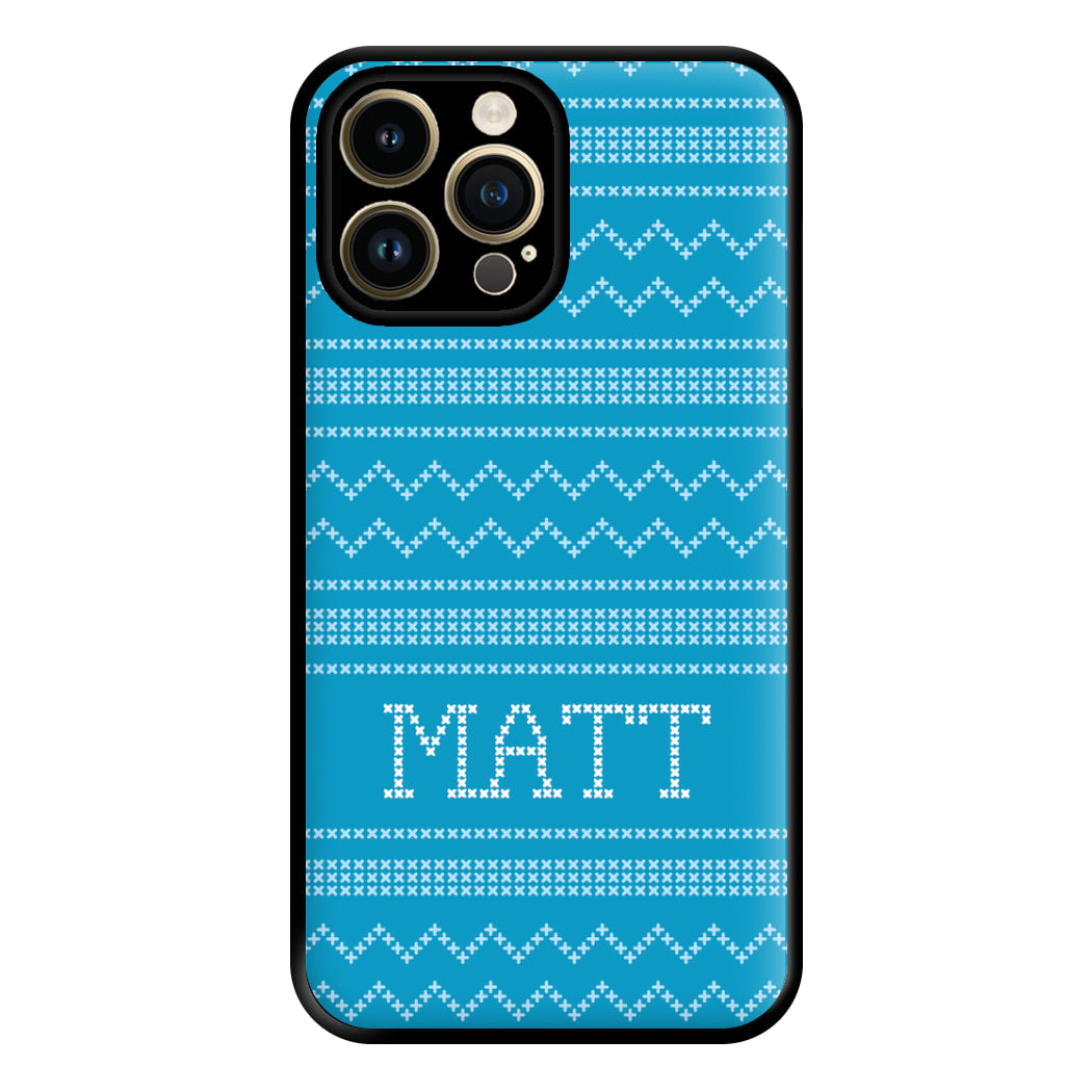 Personalised Christmas Jumper Blue Phone Case for iPhone 14 Pro Max