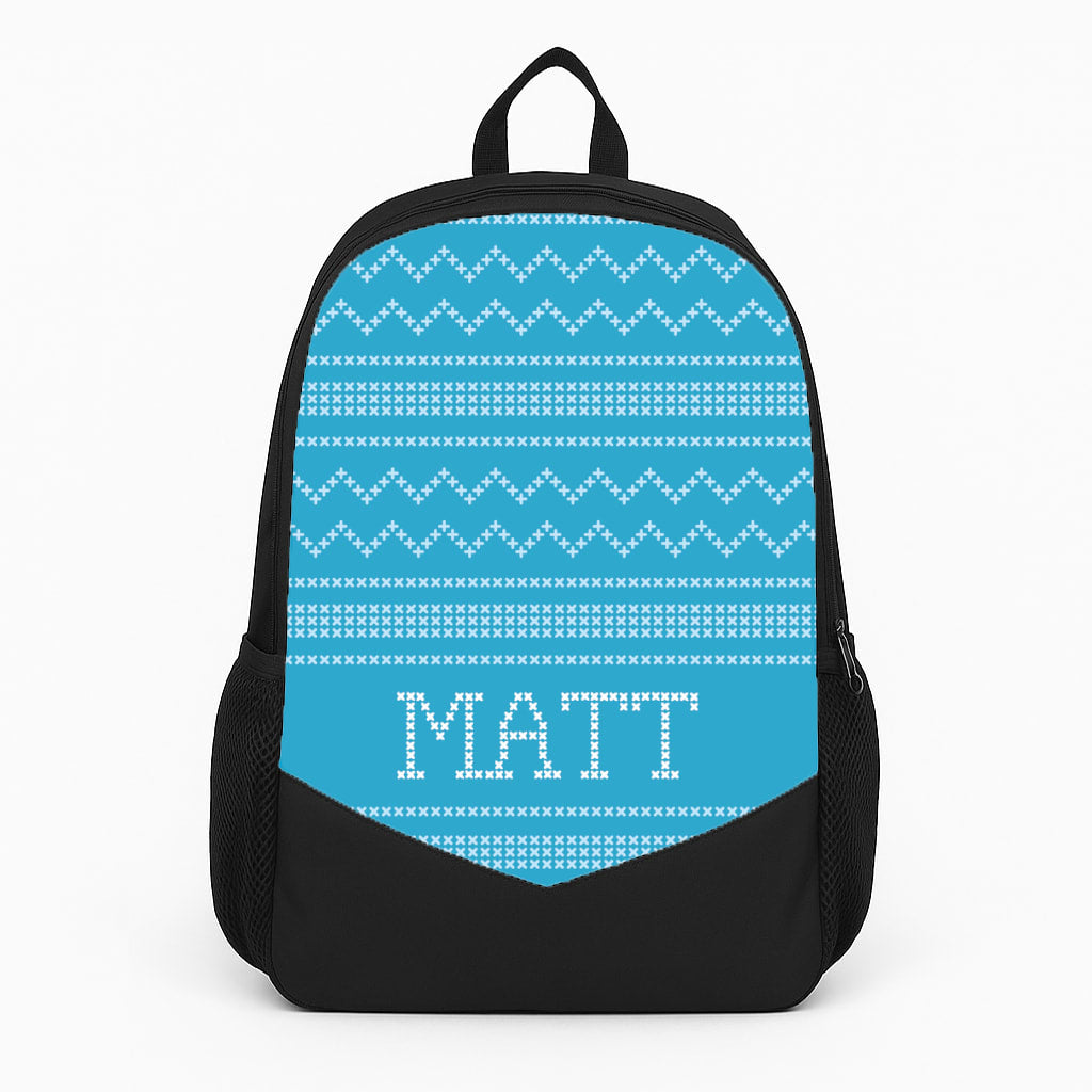 Personalised Christmas Jumper Blue Backpack