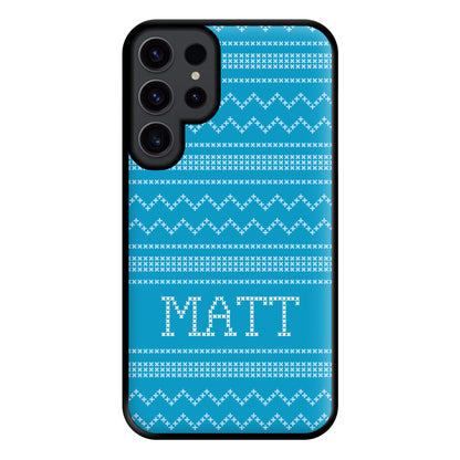 Personalised Christmas Jumper Blue Phone Case for Galaxy S23 Ultra