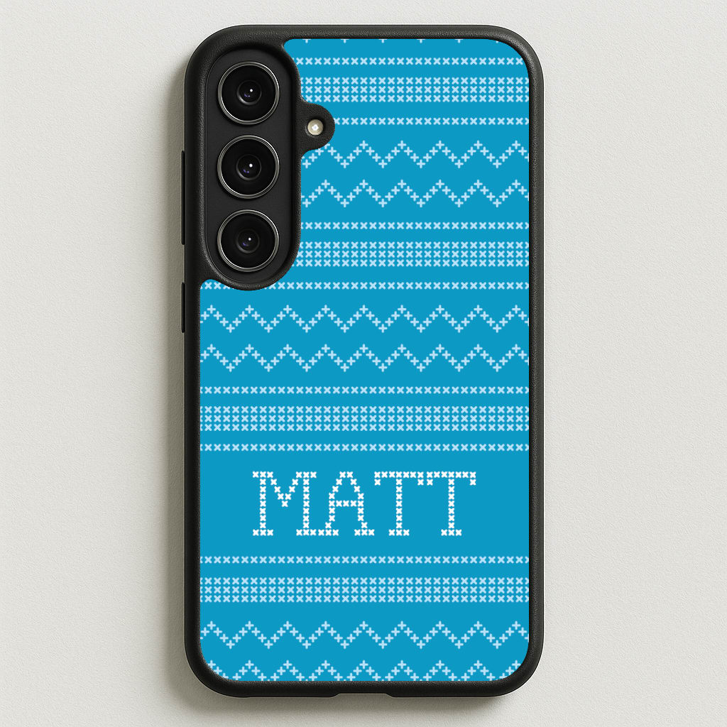 Personalised Christmas Jumper Blue Phone Case for Galaxy S25FE