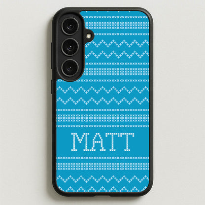 Personalised Christmas Jumper Blue Phone Case for Galaxy S25FE