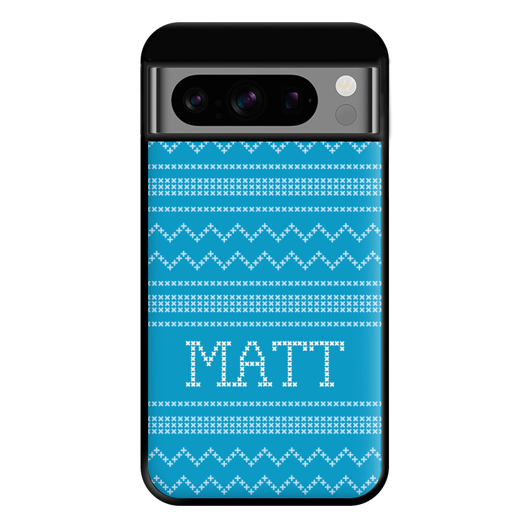 Personalised Christmas Jumper Blue Phone Case for Google Pixel 8 Pro