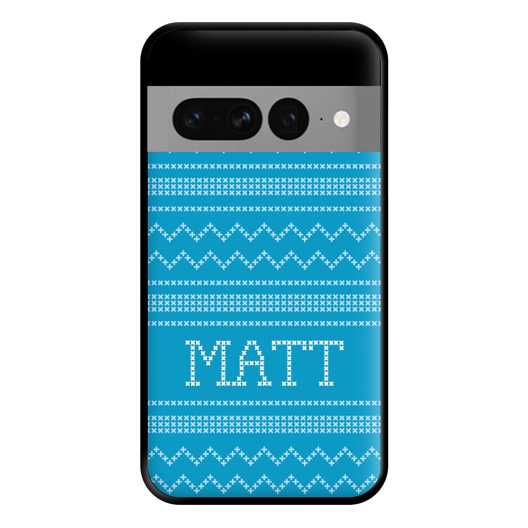 Personalised Christmas Jumper Blue Phone Case for Google Pixel 7 Pro