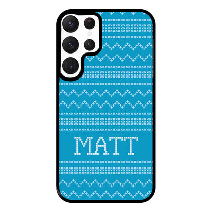 Personalised Christmas Jumper Blue Phone Case for Galaxy S22 Ultra