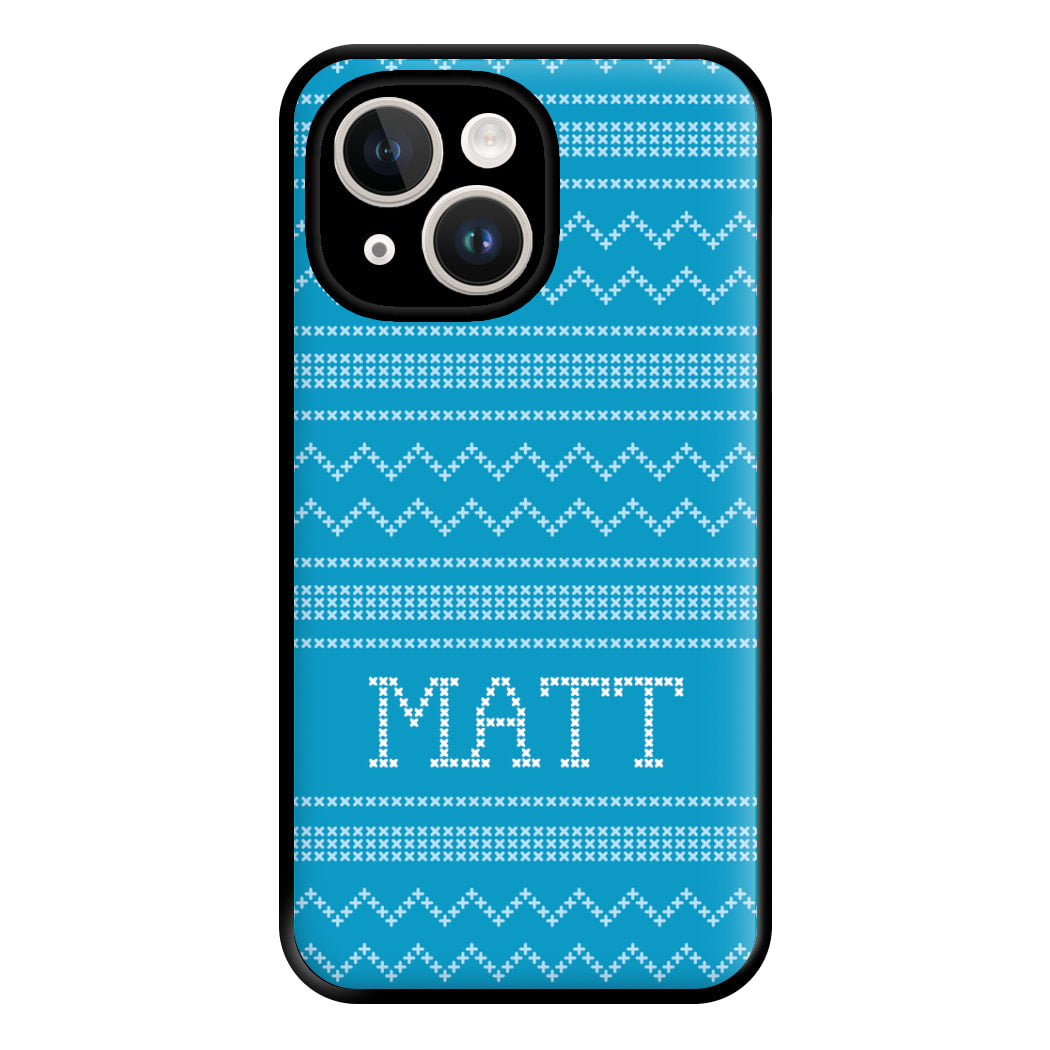 Personalised Christmas Jumper Blue Phone Case for iPhone 14 Plus