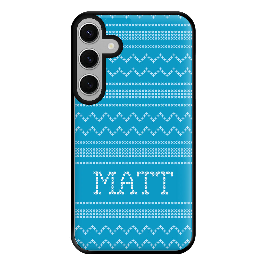 Personalised Christmas Jumper Blue Phone Case for Galaxy S24FE