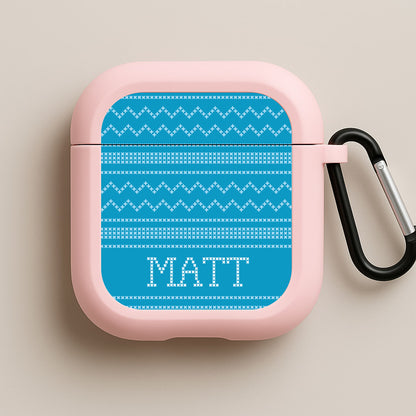 Personalised Christmas Jumper Blue Pink AirPods Case
